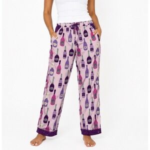 Munki Munki Champagne Bottle Print Pajama Pants Purple Bamboo Cotton Sz XL